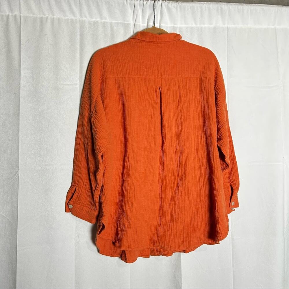 Soft Surroundings Orange Gauzy 100% Cotton Long Sleeve Button Up Shirt Blouse - Picture 2 of 6